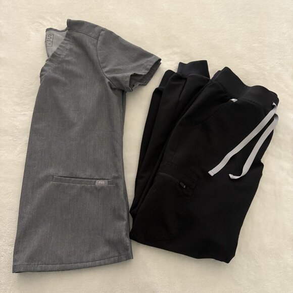 Figs Scrubs Set XS Gray Top & XS Black Pants Technical Collection - Picture 1 of 11